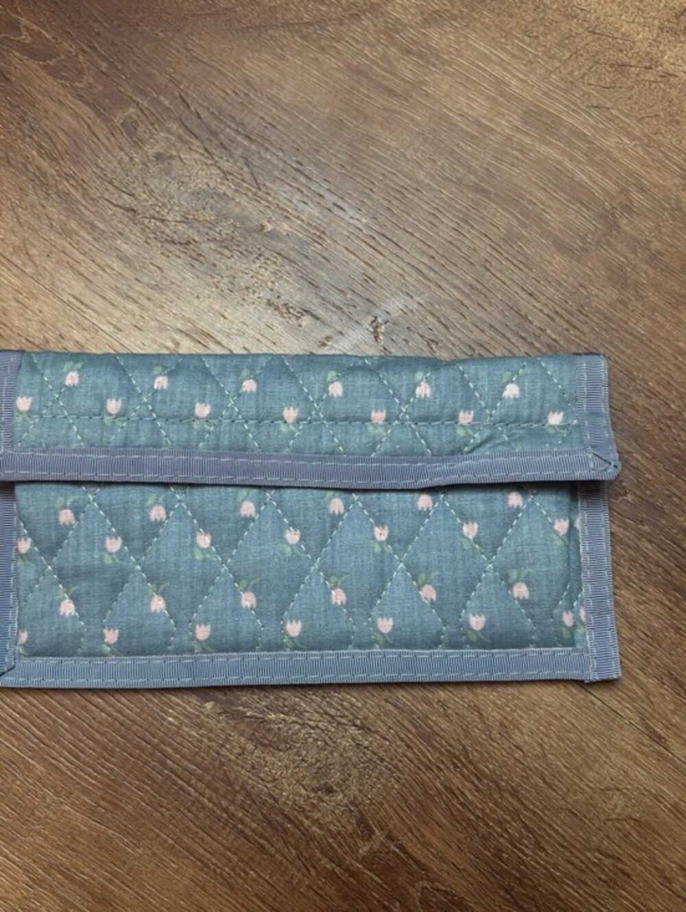 vintage quilted blue wallet pink flowers